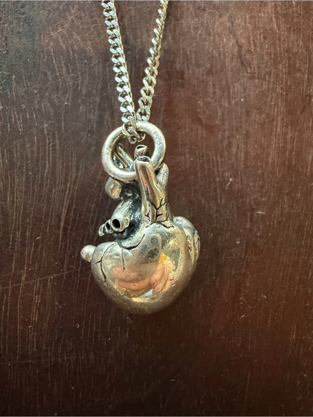 Large Sterling Silver Anatomical Heart Pendant Necklace 925 Goth 20g